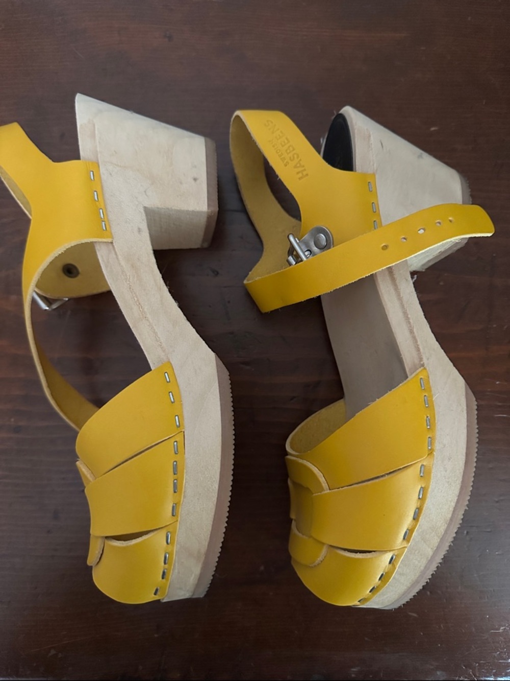 Discontinued Swedish Hasbeens Peep Toe Sandal in Limone - Picture 4 of 6